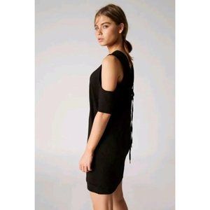 NWT Blank NYC Cold Shoulder Sweatshirt Dress Lace Up Black Convertible Sz.L